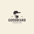 Side view cool man bearded with hat hipster vintage logo design vector