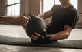 Man doing abs exercise with medicine ball Royalty Free Stock Photo