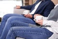 side view on cropped couple holding cups of coffee at psychologist therapy session Royalty Free Stock Photo