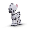 Side view on cute zebra. Striped little animal model on white background