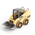 Side view of a 3D-rendered skid-steer loader caterpillar model against a white background.