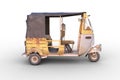 Side view 3D rendering of an Indian auto rickshaw isolated on white