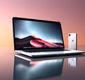 Side View 3D Rendering of Newly Released Apple MacBook Air and iPhone 14 in Silver Color - Laptop Mockup Royalty Free Stock Photo