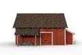 Side view 3D rendering of a red wooden barn isolated on a white background Royalty Free Stock Photo