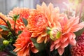 Side view of Dahlia flowers in random messy bouquet