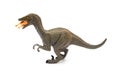 Side view Deinonychus biting a smaller dinosaur on white background Royalty Free Stock Photo