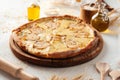 Side view on dorblu cheese pizza with pears Royalty Free Stock Photo
