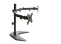 Side view modern dual monitor desk mount stand isolated on white background