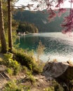 Side view of eibsee lake in germany with beautiful landscape Royalty Free Stock Photo