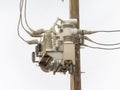 Side view of an electric three-phase overhead distribution switch. Royalty Free Stock Photo
