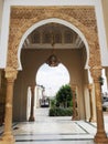 A side view of the entrance of a mosque