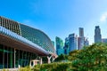 Side view of Esplanade center, Theaters on the Bay, and CBD, Central Business District, on sunny day in Singapore Royalty Free Stock Photo