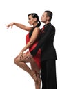 Side view of expressive, elegant dancers performing tango