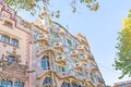 Side view of the facade of Casa Batllo on an autumn day in Barcelona