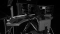Side view of a female hacker stealing information from multiple computers