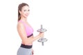 Side view of fit girl holding dumbbell Royalty Free Stock Photo