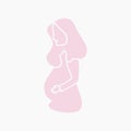 Side View Flat Monochrome Pregnant Woman Vector Illustration