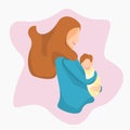 Side View Flat Style Woman Holding Kid Vector Illustration