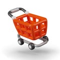 Side view on flying modern cart in red color for shopping in store Royalty Free Stock Photo