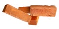 Side view of four cracked old red or orange bricks in stack isolated on white background with clipping path Royalty Free Stock Photo