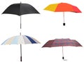 Side view of four different open umbrellas