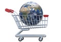 Side view globe and shopping cart with clipping path Royalty Free Stock Photo
