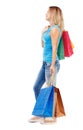 Side view of going woman with shopping bags . Royalty Free Stock Photo