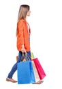 Side view of going woman with shopping bags . Royalty Free Stock Photo