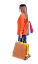 Side view of going woman with shopping bags . Royalty Free Stock Photo