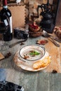 Gourmet mushroom cream soup with croutons