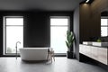 Side view of gray bathroom with tub and sink Royalty Free Stock Photo