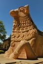 Side view of the great bull -nandhi- statue in the ancient Brihadisvara Temple of Gangaikonda Cholapuram, india.