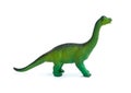 Side view green brachiosaurus toy on white