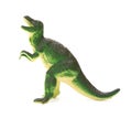 Side view green plastic dinosaur toy on white background Royalty Free Stock Photo