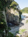 Side view of Hakusan Domon natural arch on cape Ashizuri