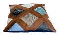 Side view of patchwork leather decorative pillow