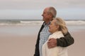 Senior couple standing with arm around at the beach Royalty Free Stock Photo