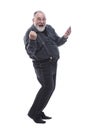 Side view. happy elderly man with a smartphone Royalty Free Stock Photo