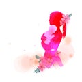 Side view of Happy mom holding adorable  baby child silhouette plus abstract water color painted. Mother`s day. Digital art Royalty Free Stock Photo