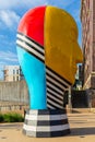 Side view The Head sculpture by Jun Kaneko Gene Leahy Mall Riverfront Omaha Nebraska