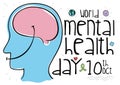 Side View of Head with Smile Promoting Mental Health Day, Vector Illustration Royalty Free Stock Photo