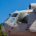 Side view of the helicopter cabin on the background of the sky