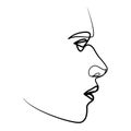 Side view of human face one line drawing. Vector illustration. Royalty Free Stock Photo