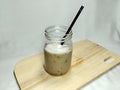 iced cappuccino with grass jelly topping Royalty Free Stock Photo