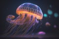 Swimming neon orange jellyfish