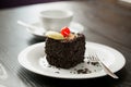 Side view image of yummy slice of chocolate cake Royalty Free Stock Photo