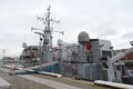 Side View of Irish Navy Ship at The River Liffey in Dublin, Ireland