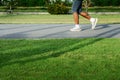 Side view of a jogger legs were running slowly