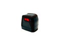 Side view laser level device with red on-off button isolated on white background