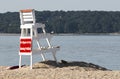 Side view of lifguard standing on the north shore of Long Island looking over the bay Royalty Free Stock Photo